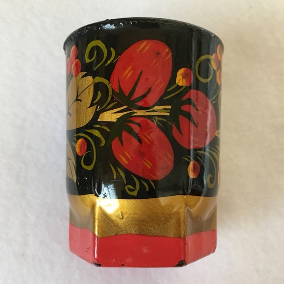 Vintage Russian Shot Glass Hand Painted with Traditional Khokhloma Motif Classic - Picture 3 of 8